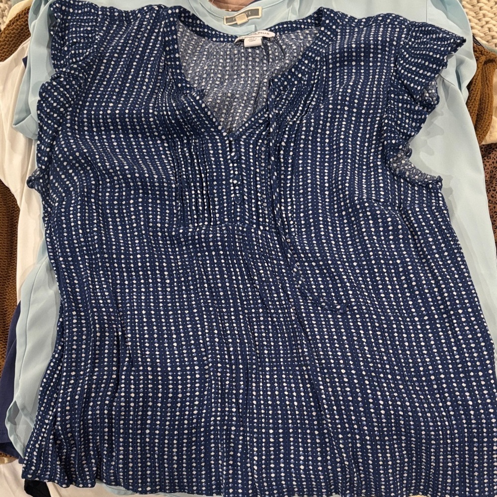 Carolina Belle Navy and White Ruffle Sleeve Blouse